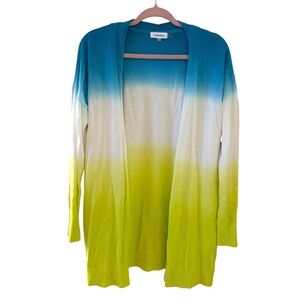 Calvin Klein Ombre Open Front Cardigan Blue White lime Yellow long sleeve Small